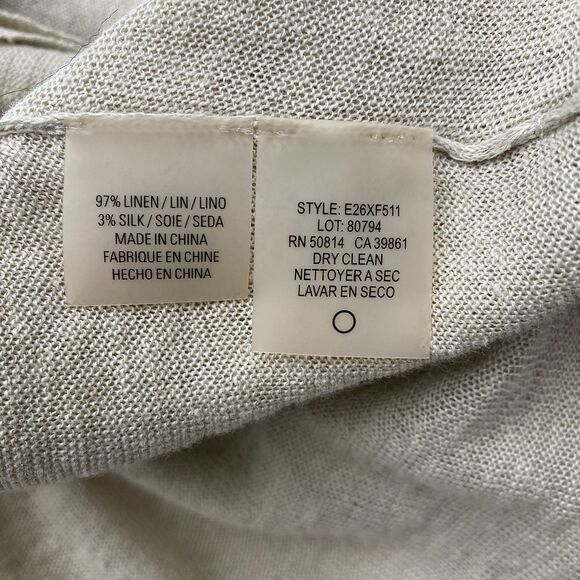 Elie Tahari Linen Silk Open Front Cardigan Tiered Waterfall Tan Womens Medium - Picture 8 of 11